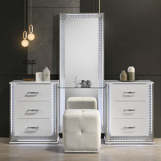 Hazeline Vanity Set w/ Stool - White