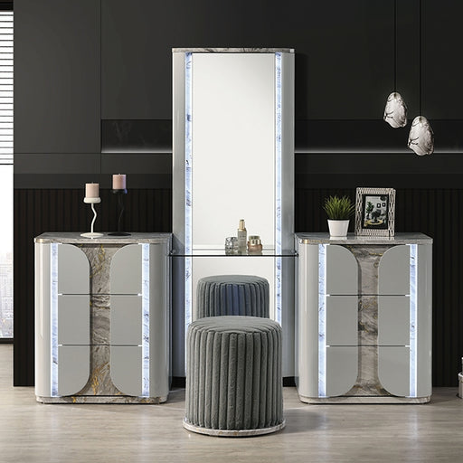 Cleburne Vanity Set w/ Stool - Light Gray