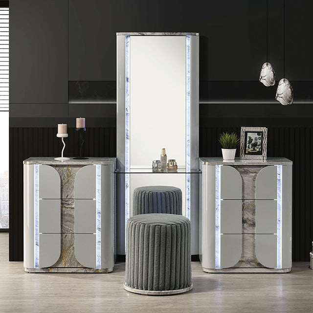 Cleburne Vanity Set w/ Stool - Light Gray