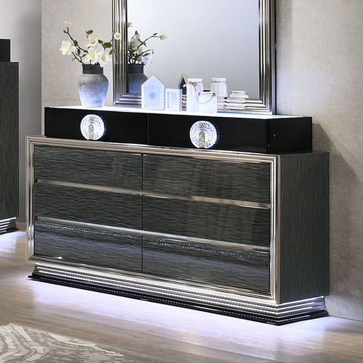 Noire Dresser w/ LED - Charcoal Gray/Black