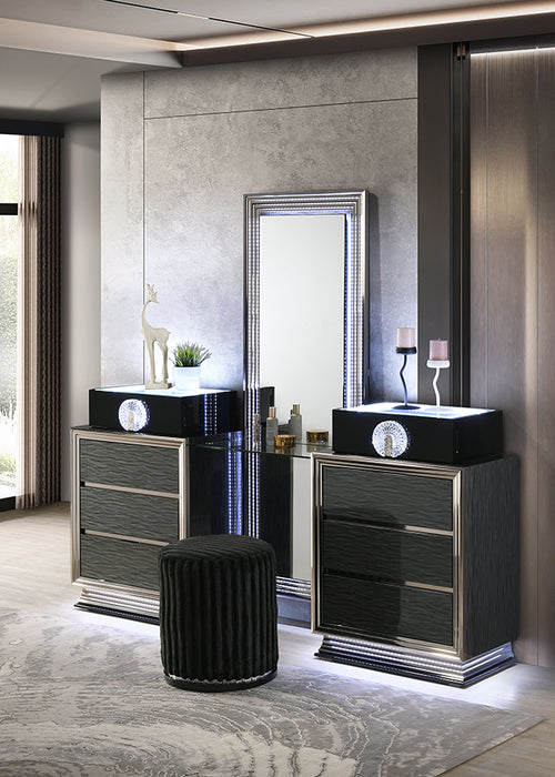 Noire Vanity Set w/ Stool - Charcoal/Black