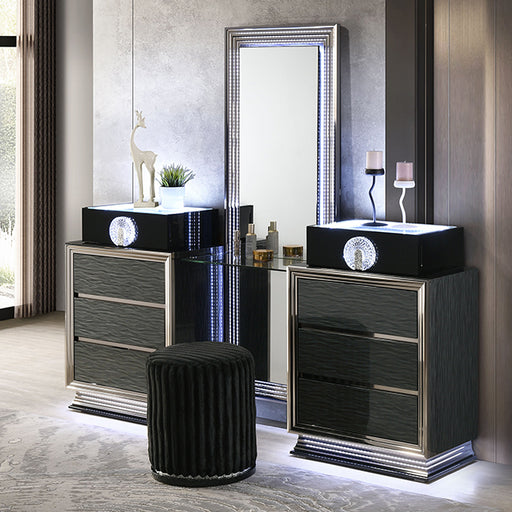 Noire Vanity Set w/ Stool - Charcoal/Black