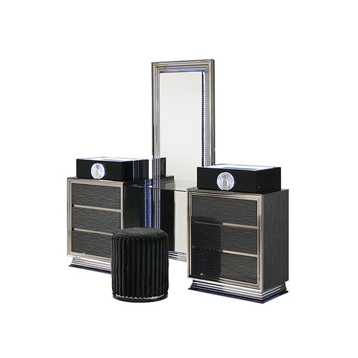 Noire Vanity Set w/ Stool - Charcoal/Black