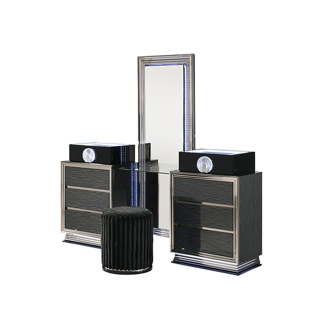 Noire Vanity Set w/ Stool - Charcoal/Black