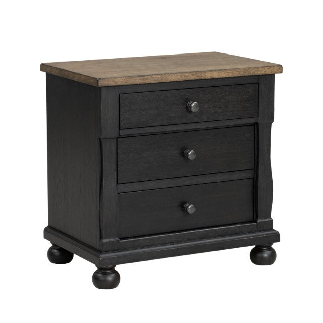 Neue Mills 3-Drawer Nightstand - Farmhouse Black/Rustic Oak