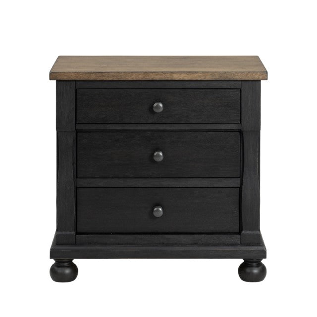 Neue Mills 3-Drawer Nightstand - Farmhouse Black/Rustic Oak