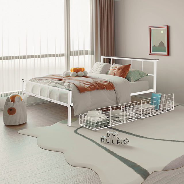 Nicoli Metal Bed With Underbed Storage - White