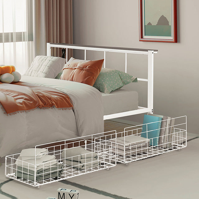 Nicoli Metal Bed With Underbed Storage - White