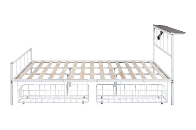Nicoli Metal Bed With Underbed Storage - White