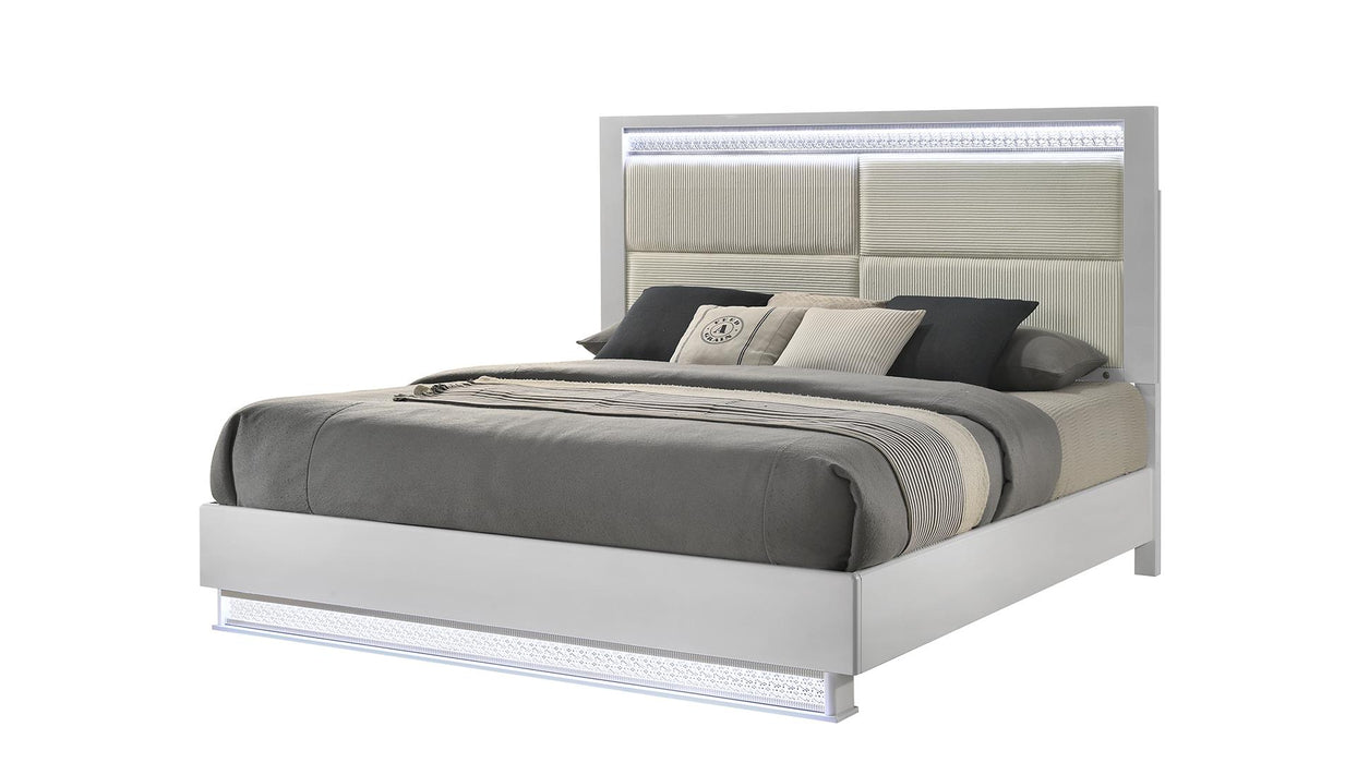 Glam Bed – Glam Queen Bed White by Galaxy Home Furnishings