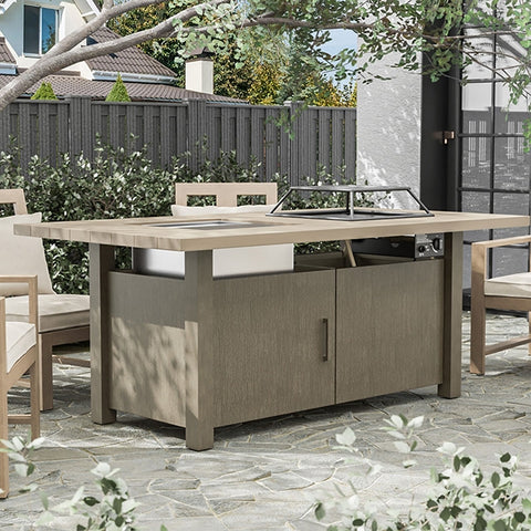 Bordeaux Dining Table w/ Fire Pit & Cooler - Brown