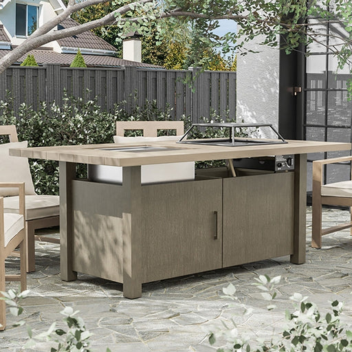 Bordeaux Dining Table w/ Fire Pit & Cooler - Brown