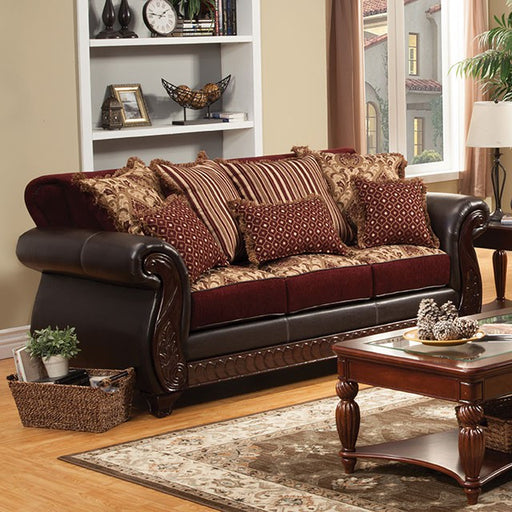 Franklin Sofa - Burgundy/Espresso