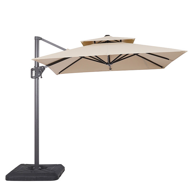 Fida 8 Ft Square Umbrella w/ Double Top + 37" Large Base - Beige