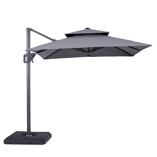 Fida 8 Ft Square Umbrella w/ Double Top + 37" Large Base - Gray