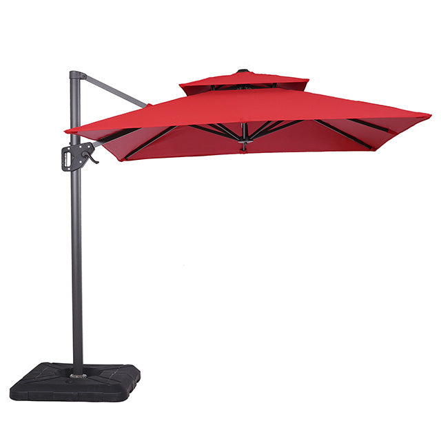 Fida 8 Ft Square Umbrella w/ Double Top + 37" Large Base - Red