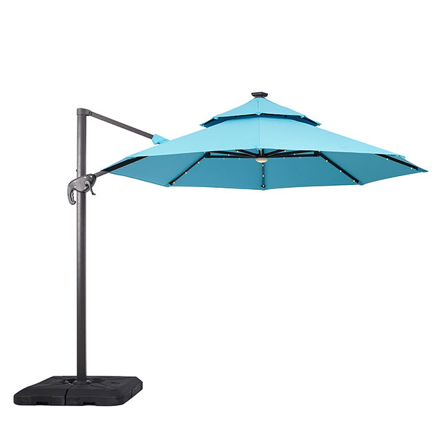 Nuti 10 Ft Round Umbrella w/ LED Light + 37" Large Base - Teal