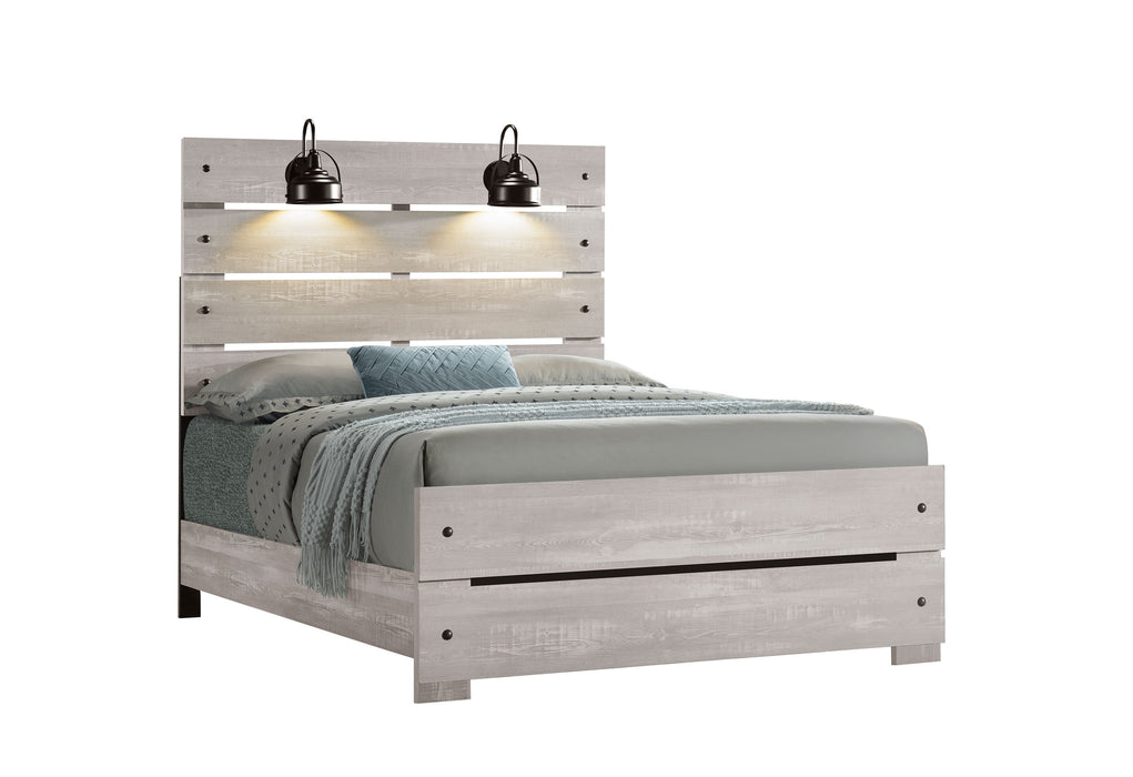 LINWOOD WHITE WASH BED WITH LAMPS