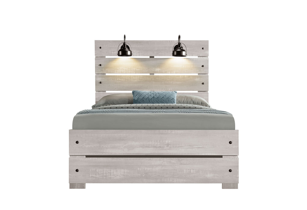 LINWOOD WHITE WASH BED WITH LAMPS