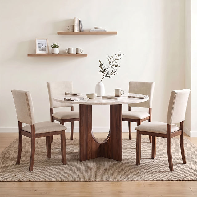 Oberto 5 Pc Dining Table Set - White/Walnut/Beige