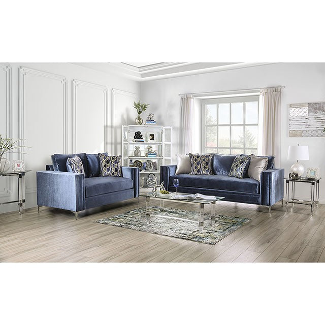 Jodie Love Seat - Satin Blue/Silver