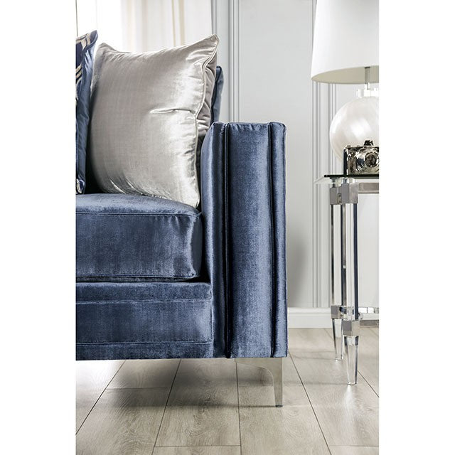 Jodie Love Seat - Satin Blue/Silver