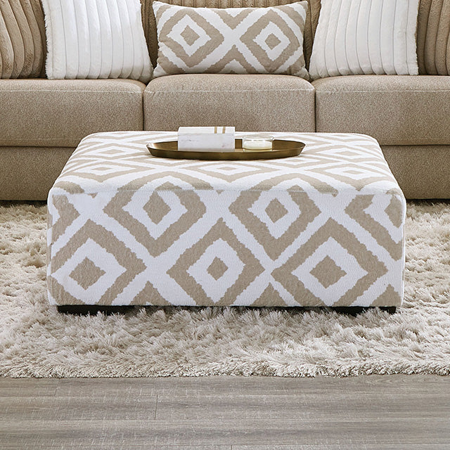 Loughlin Ottoman - Ivory/Light Brown