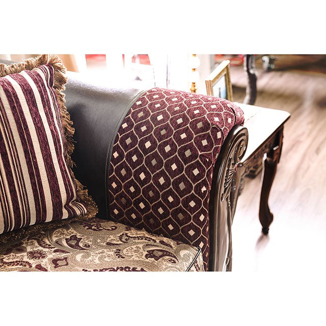 Quirino Sofa - Burgundy/Dark Brown