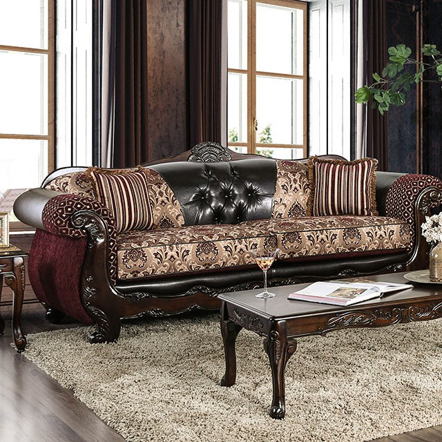 Quirino Sofa - Burgundy/Dark Brown