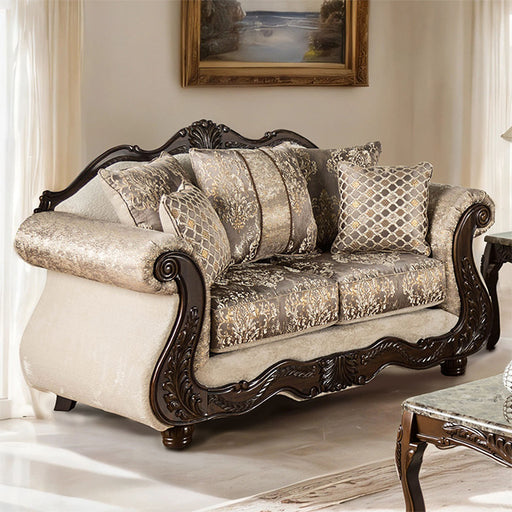 Andalusia Loveseat - Light Brown/Dark Cherry