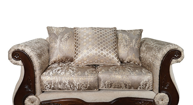 Fasciano Oversized Sofa + Loveseat - Beige Tan/Dark Cherry