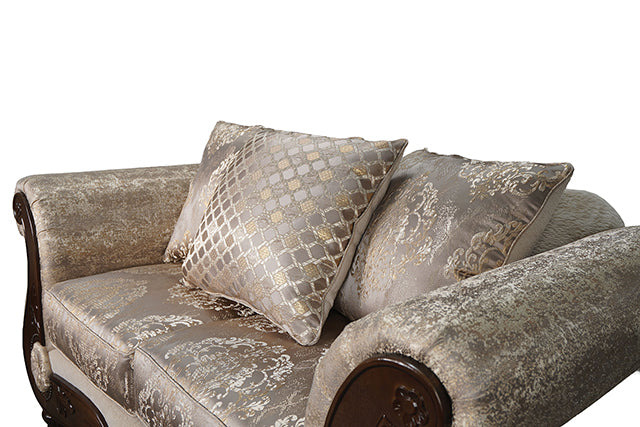 Fasciano Loveseat - Beige Tan/Dark Cherry