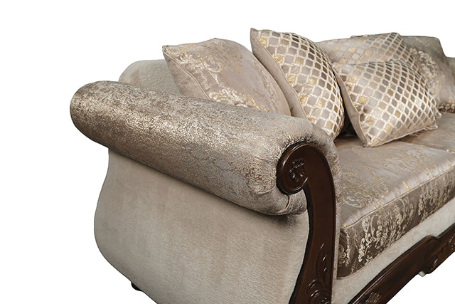 Fasciano Loveseat - Beige Tan/Dark Cherry