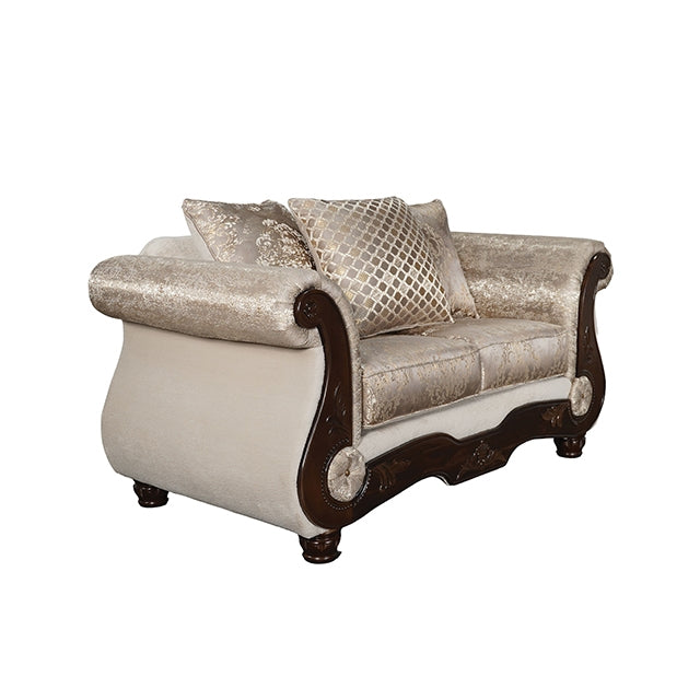 Fasciano Oversized Sofa + Loveseat - Beige Tan/Dark Cherry