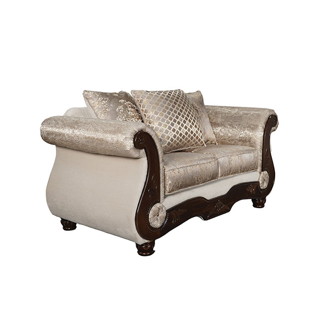Fasciano Loveseat - Beige Tan/Dark Cherry