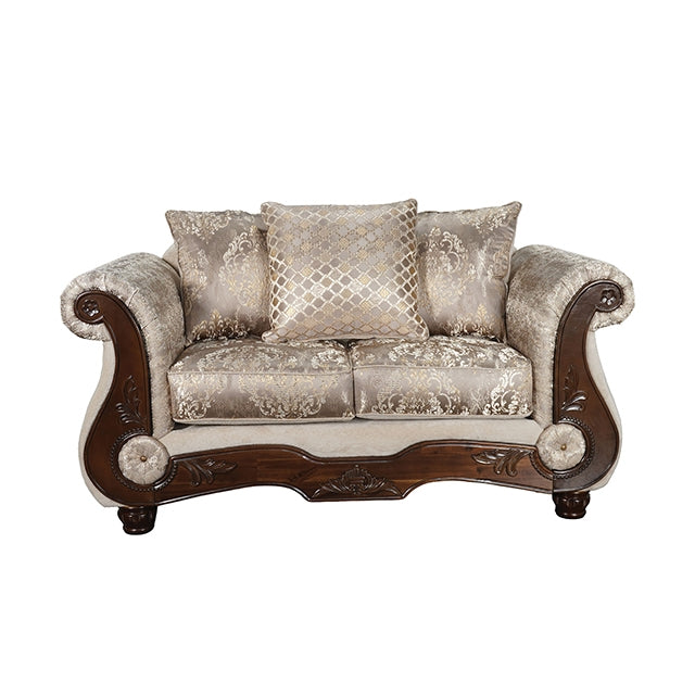 Fasciano Oversized Sofa + Loveseat - Beige Tan/Dark Cherry