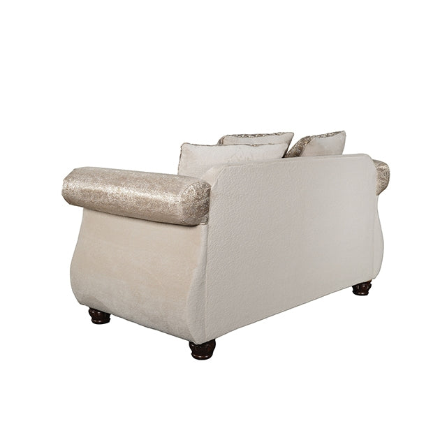 Fasciano Oversized Sofa + Loveseat - Beige Tan/Dark Cherry