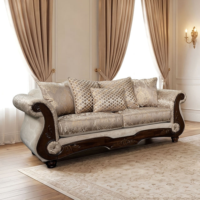 Fasciano Oversized Sofa + Loveseat - Beige Tan/Dark Cherry