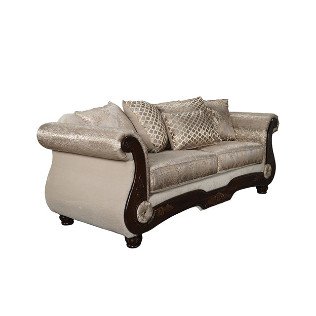 Fasciano Oversized Sofa - Beige Tan/Dark Cherry