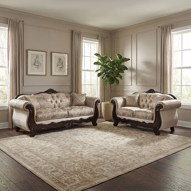 Paolini Oversized Sofa + Loveseat - Light Brown/Dark Cherry