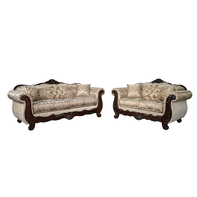 Paolini Oversized Sofa + Loveseat - Light Brown/Dark Cherry