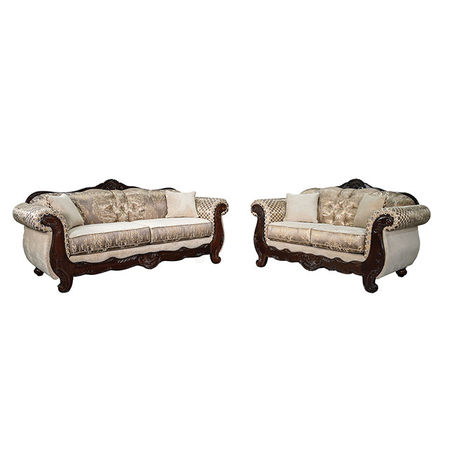 Paolini Oversized Sofa + Loveseat - Light Brown/Dark Cherry