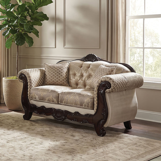 Paolini Loveseat - Light Brown/Dark Cherry
