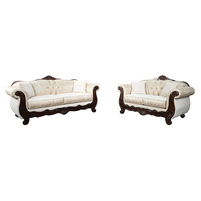 Frisina Oversized Sofa + Loveseat - Dark Cherry/Beige