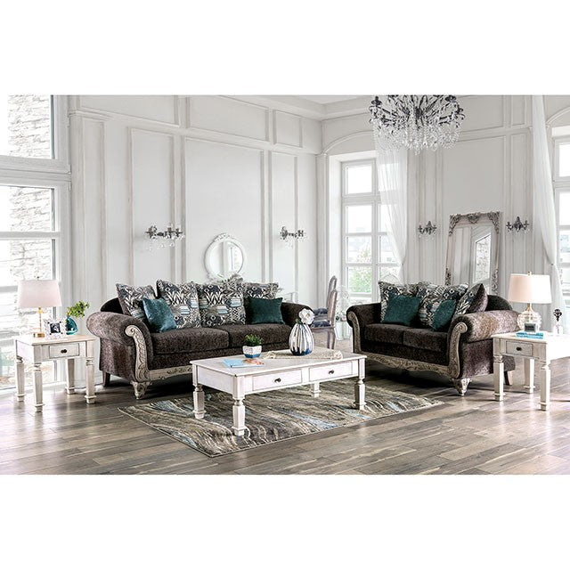 Cerise Love Seat - Antique White/Gray