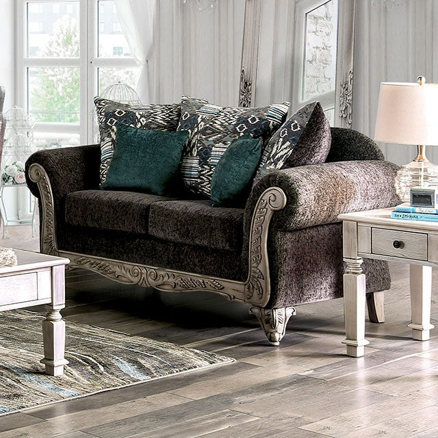 Cerise Love Seat - Antique White/Gray