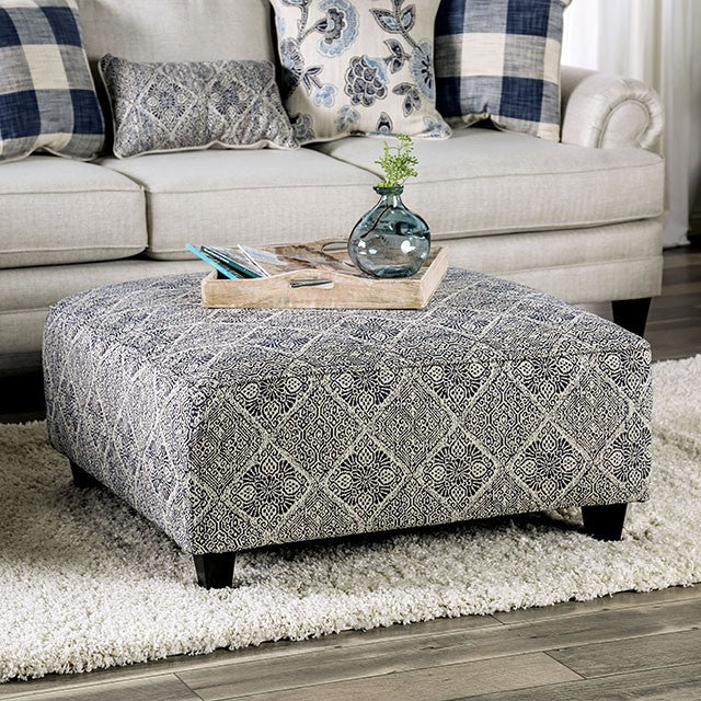 Nash Ottoman - Navy/Ivory